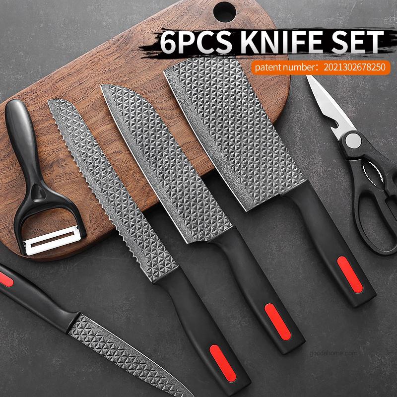 Ensemble de 6 couteaux de cuisine à manche en plastique avec revêtement noir