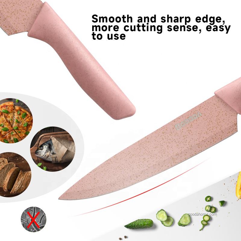 Ensemble de 6 couteaux de cuisine en paille de blé avec manche en plastique