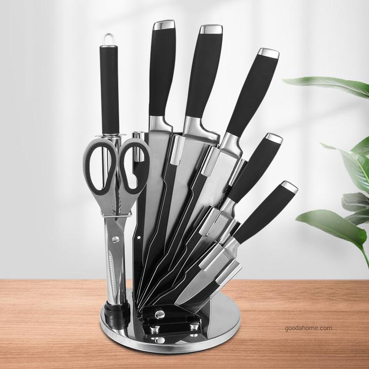 Ensemble de 7 couteaux de chef en acier inoxydable à manche creux avec bloc acrylique