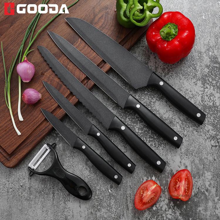 Ensemble de 6 couteaux de cuisine avec revêtement antiadhésif et manche en plastique